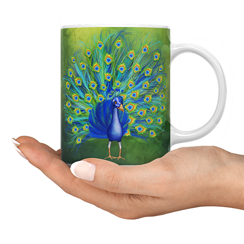 peacock mug, art licensing, surface patterns, licence surface patterns, brisbane illustrator, redlands gift shop, brisbane gift shop