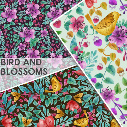 Bird and Blossoms Pattern Collection available for purchase or licensing at Ornate Flair