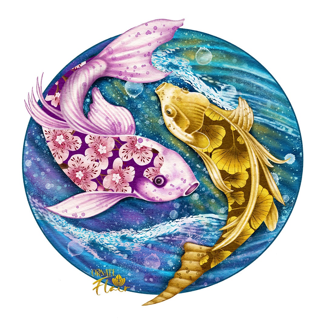 Koi Fish illustration by Lesley Smitheringale at Ornate Flair, art for licensing, brisbane licensing artist